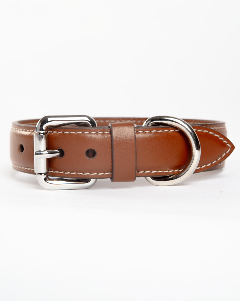 Leather Dog Collar in Tobacco Brown (Made in Italy) Walk CARLOTTA PALERMO