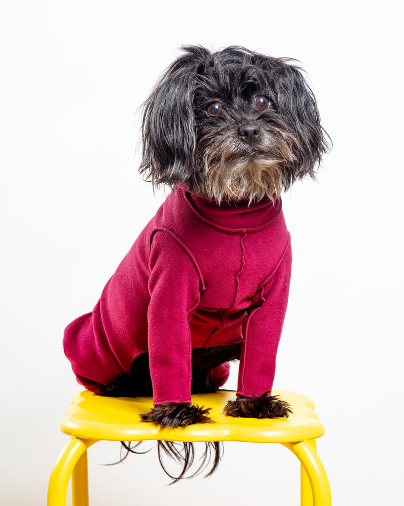 Stretch Fleece Onesie with Shawl Collar in Garnet (Made in the USA, DOG & CO. + GOLD PAW Exclusive!) Wear DOG & CO. COLLECTION