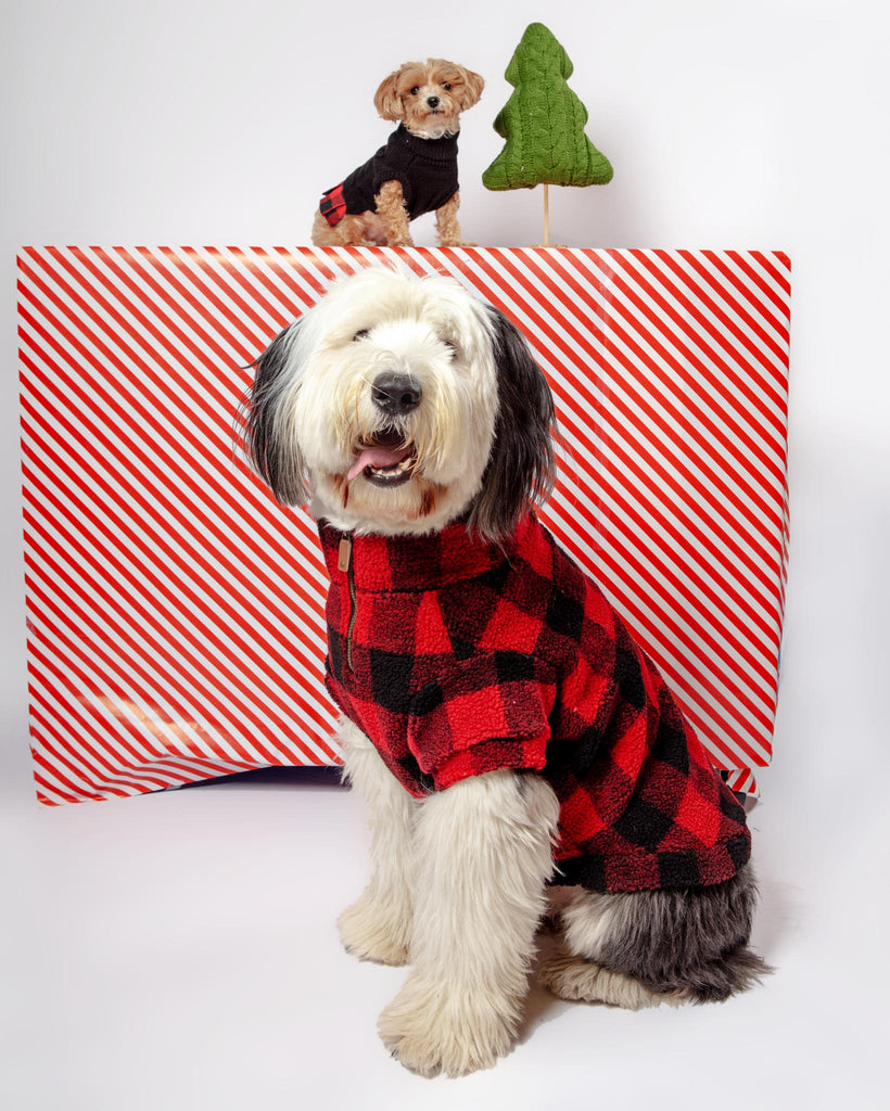 THE WORTHY DOG Wubby Quarter-Zip Dog Fleece in Buffalo Plaid