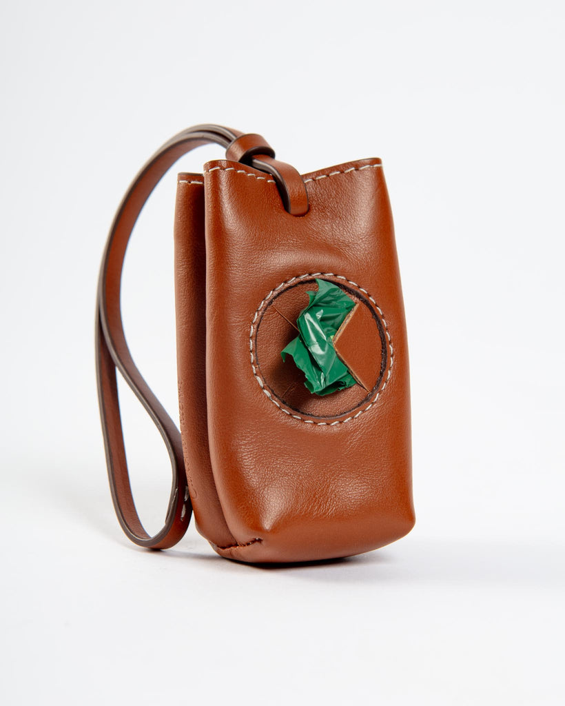 Leather Poop Bag Roll Holder (Made in Italy) Walk CARLOTTA PALERMO Tobacco Brown