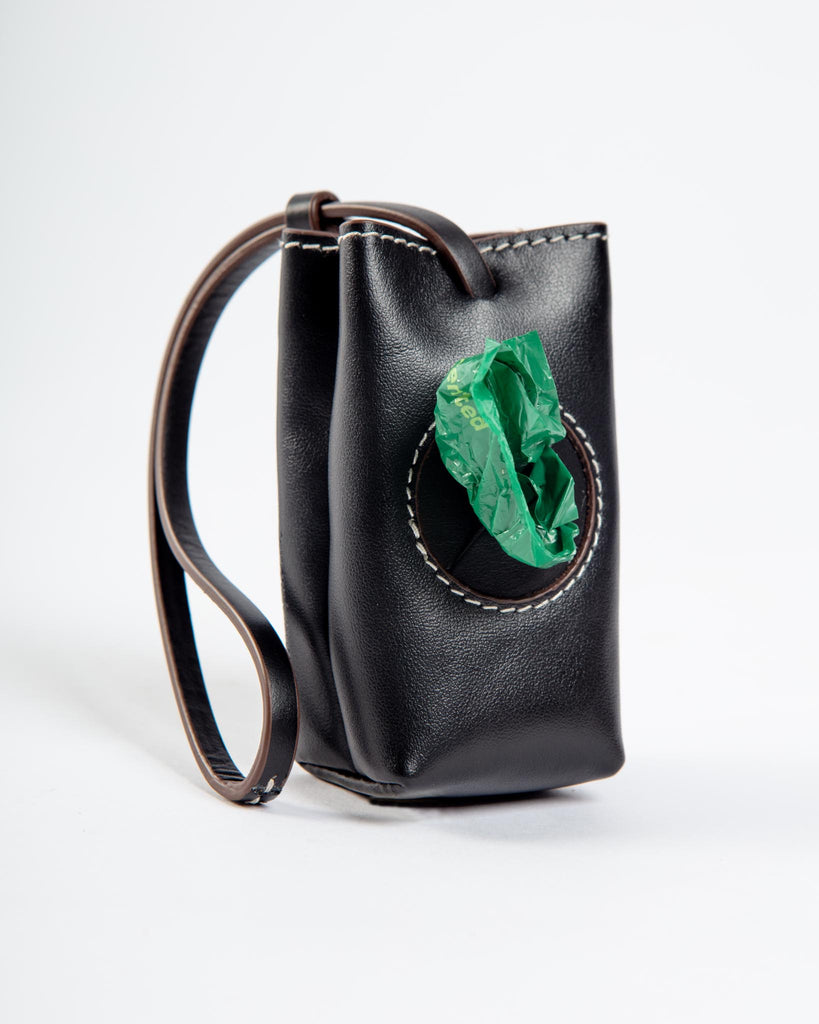 Leather Poop Bag Roll Holder (Made in Italy) Walk CARLOTTA PALERMO Black