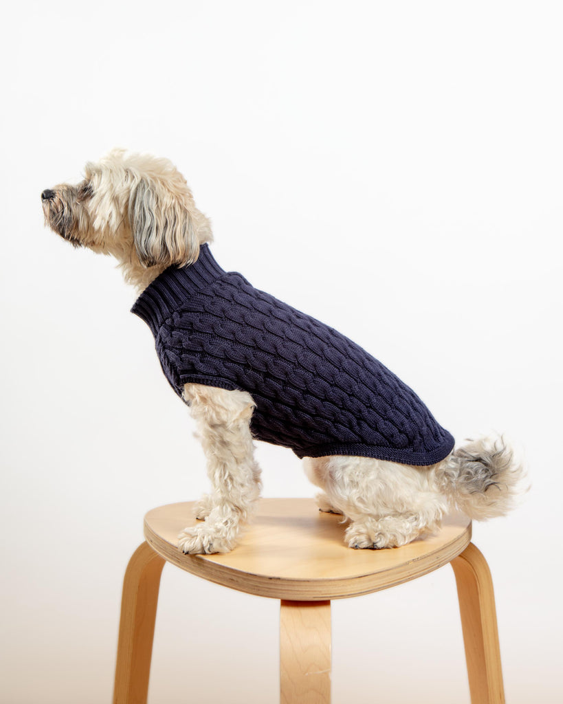 The Uptown Cable Knit Sweater in Navy Blue Cotton (Made in NYC) Wear DOG & CO. COLLECTION