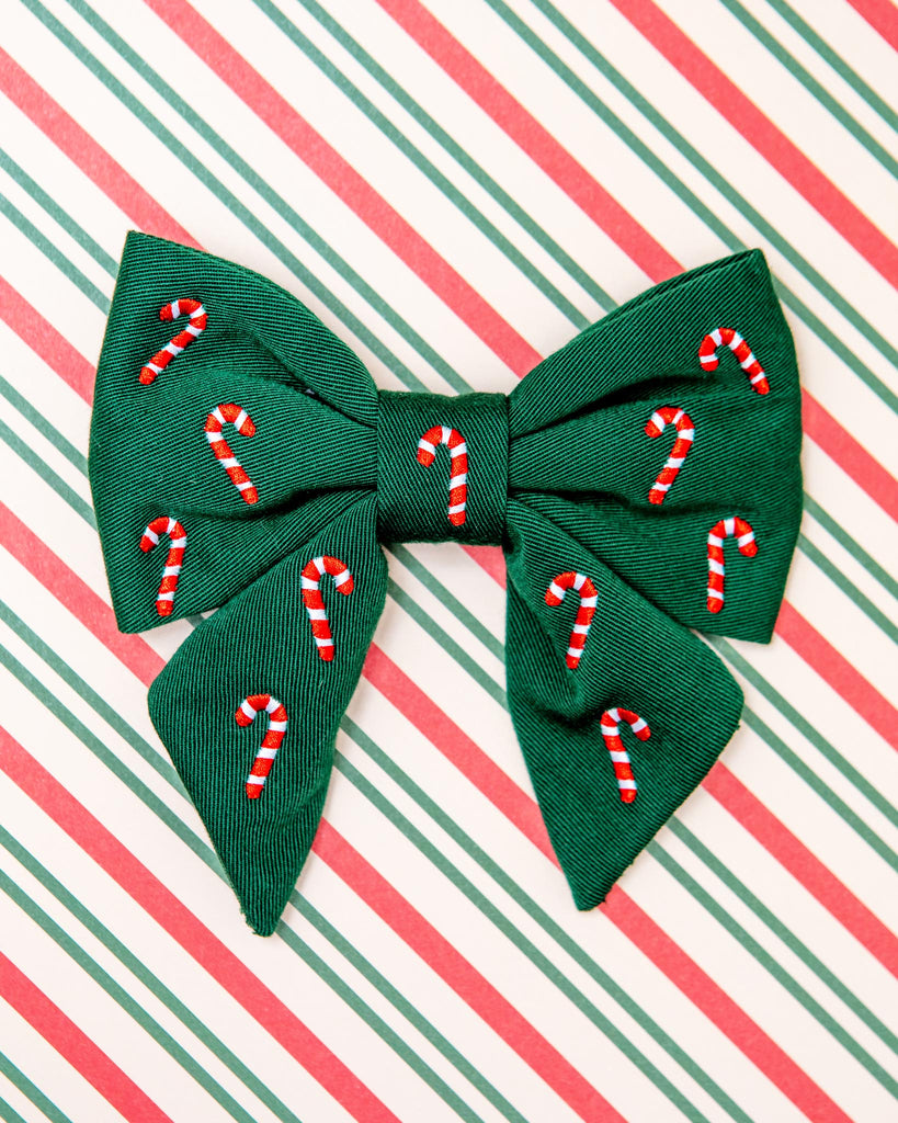 Holiday Candy Canes Embroidered Dog Lady Bow (Made in the USA) Wear THE FOGGY DOG