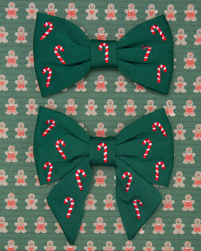 Holiday Candy Canes Embroidered Dog Bow Tie (Made in the USA) Wear THE FOGGY DOG