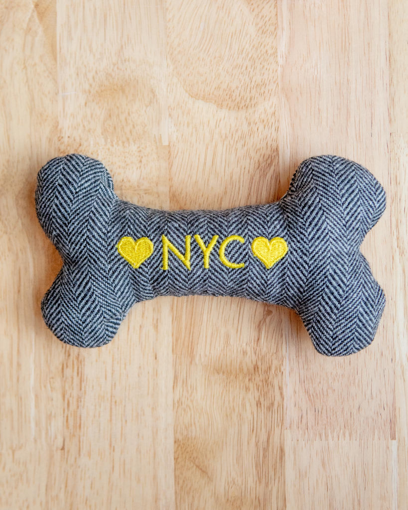 "NYC" Tweed Squeaker Bone Dog Toy (Made in the USA) Play THREAD AND PAW   