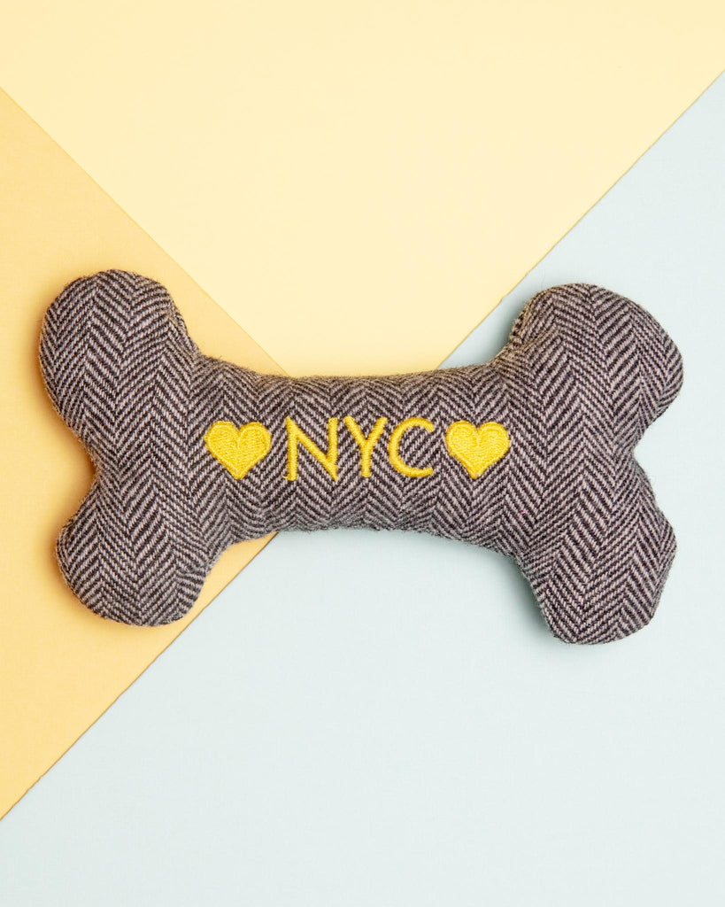 "NYC" Tweed Squeaker Bone Dog Toy (Made in the USA) Play THREAD AND PAW   