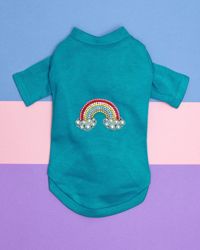 Rainbow Tiny Dog Tee in Aqua (CLEARANCE) Wear HELLO DOGGIE   