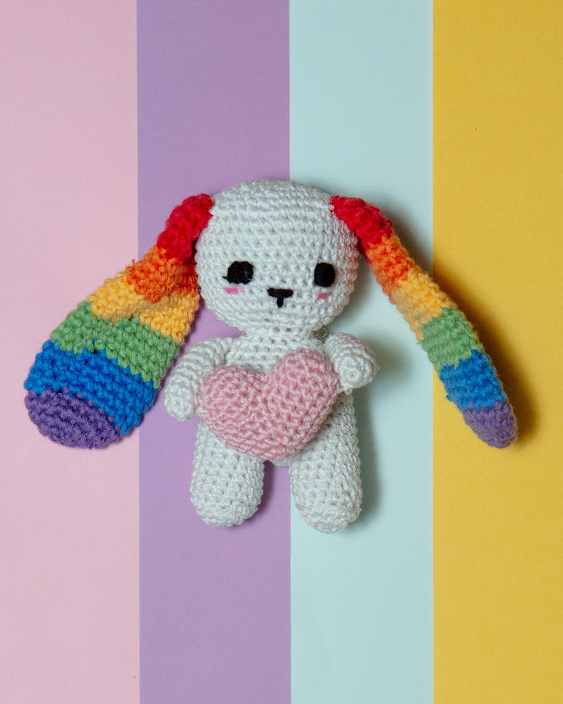 Rachel the Rainbow Rabbit Cotton Knit Dog Toy PLAY KNIT KNACKS
