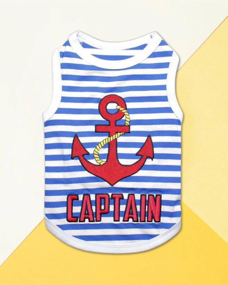 Captain Dog Tank Top in Blue & White Stripe (FINAL SALE) (SUM24LO) Wear PARISIAN PETS   