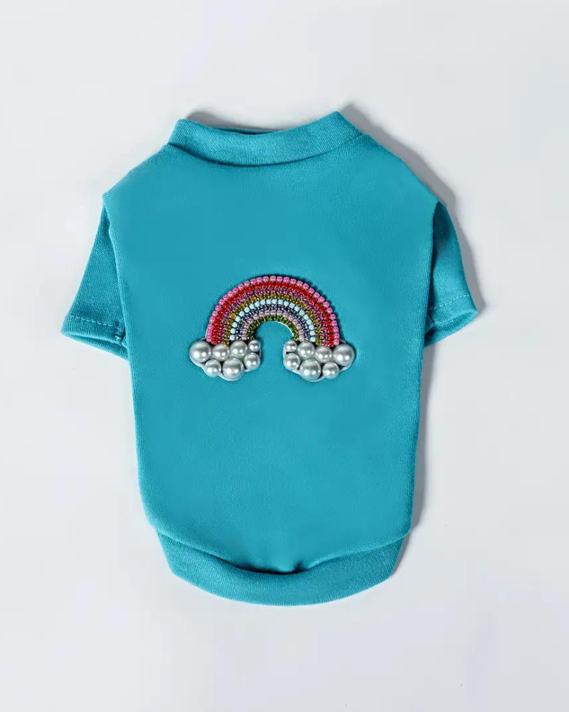 Rainbow Tiny Dog Tee in Aqua (CLEARANCE) Wear HELLO DOGGIE   