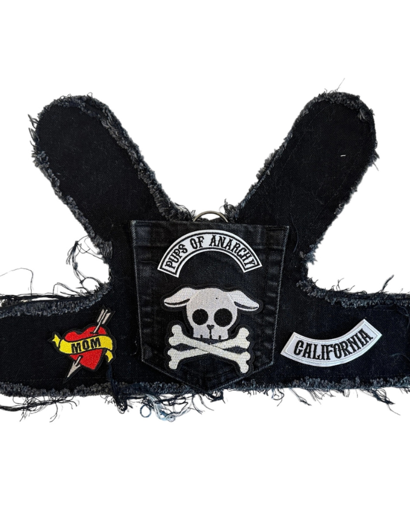 Pups of Anarchy Denim Dog Harness (Made in the USA) WALK HEADS OR TAILS PUP