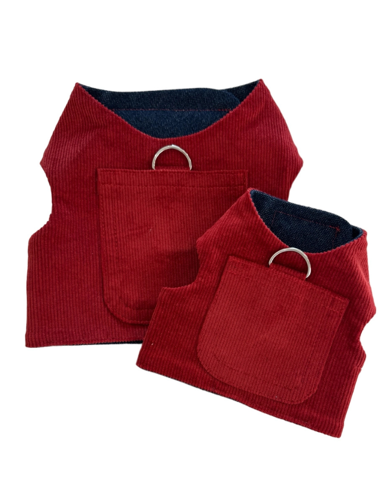 Corduroy Dog Harness in Cherry (Made in the USA) WALK HEADS OR TAILS PUP