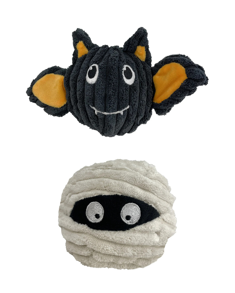 Bat + Mummy EZ Squeaky Dog Toy Set Play PET LOU