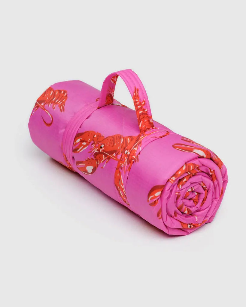 Pink Lobster Puffy Picnic Blanket Human BAGGU