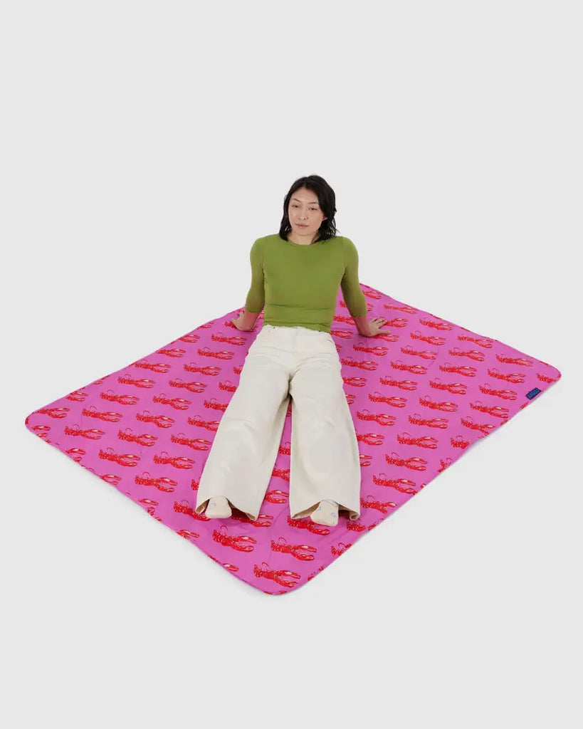 Pink Lobster Puffy Picnic Blanket Human BAGGU