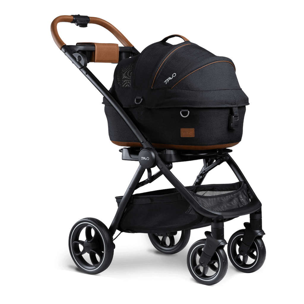 brown stroller and car seat Tavo Maeve + Roscoe 3-In-1 Pet Protection System, Medium Rigid - Onyx