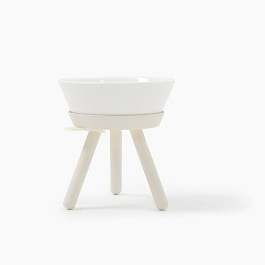 Elevated Oreo Ceramic Dog Bowl + Stand in White (Tall) Eat INHERENT   
