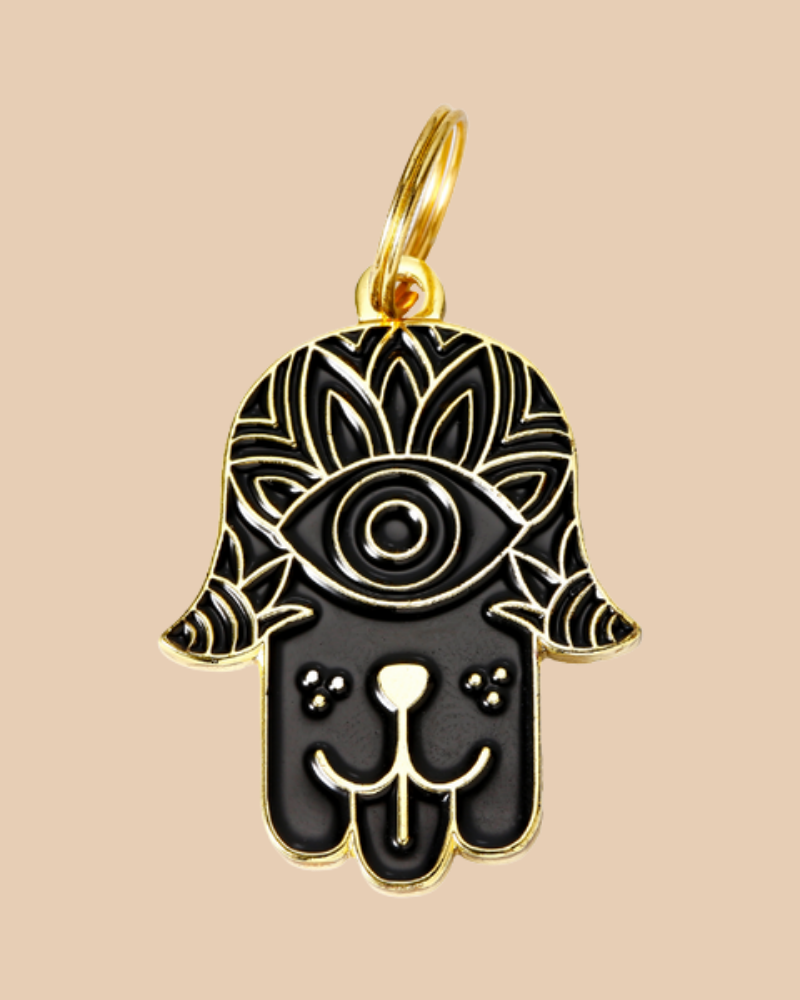 Hamsa ID Tag (Custom & Made in the USA) DROP-SHIP TWO TAILS PET COMPANY Black & Gold - Blank  