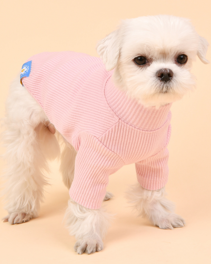 Ribbed Dog Turtleneck Tee In Pink<br>((FINAL SALE)) Wear OLCHI   