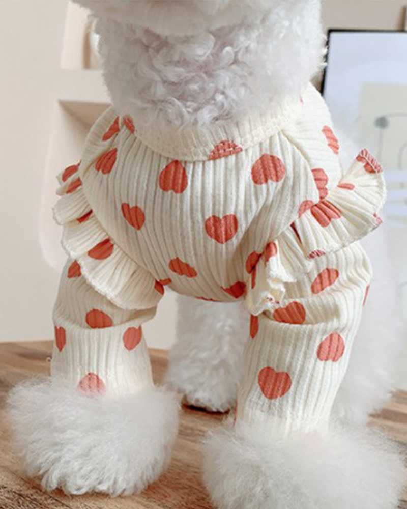 Heart Print Ruffle Tee in White + Pink Wear SHOP NEIGHBORS   