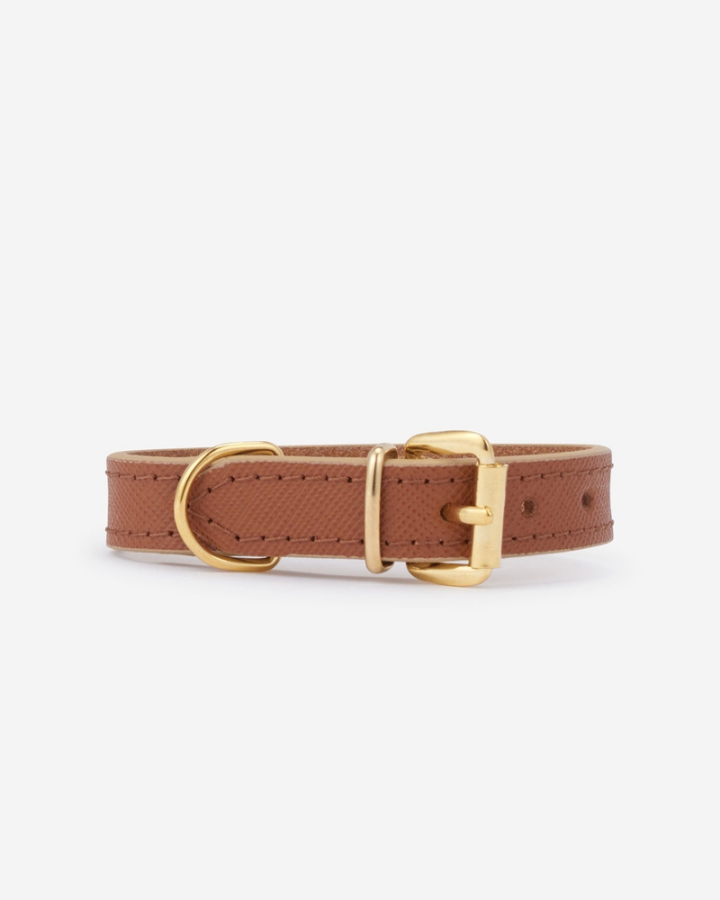 Small Dog Collar in Cognac Leather (Made in Italy) Dog Collars BRANNI   