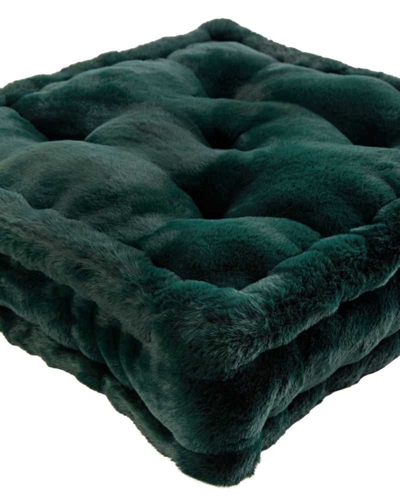 Claudia Faux Fur Mini Dog Floor Cushion in Emerald Green HOME APPARIS   