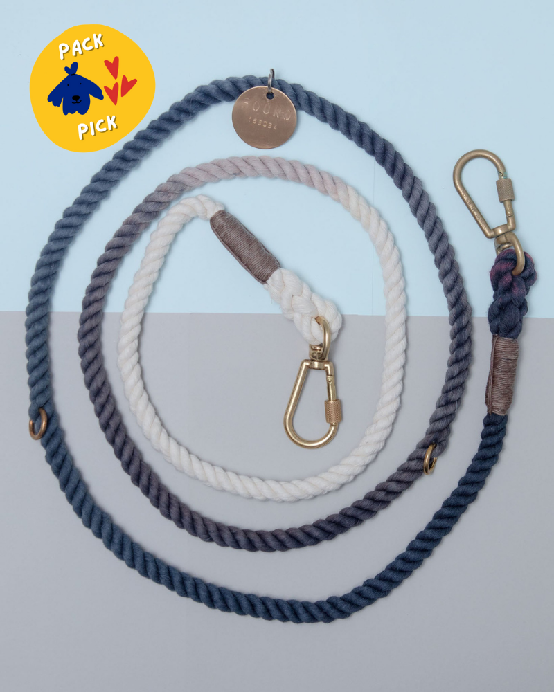 Adjustable Rope Dog Lead in Grey Ombré (Made in the USA) WALK FOUND MY ANIMAL   