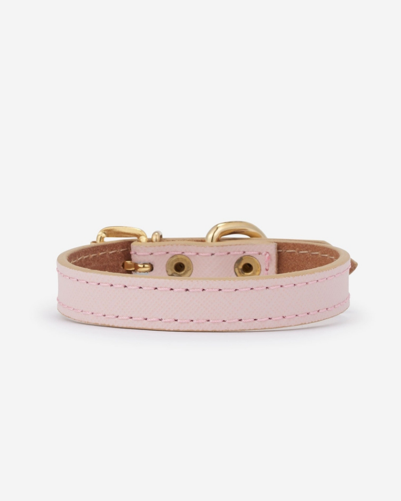 Small Dog Collar in Blush Pink Leather (Made in Italy) Dog Collars BRANNI   