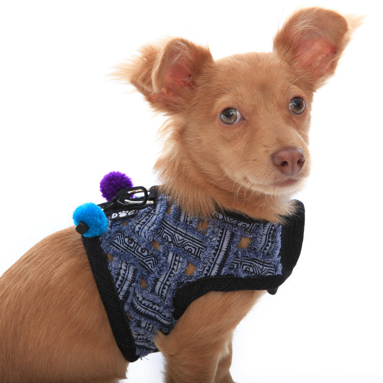 DOG IN THE CLOSET | Venice Frayed Denim Harness Vest Harness DOG IN THE CLOSET   