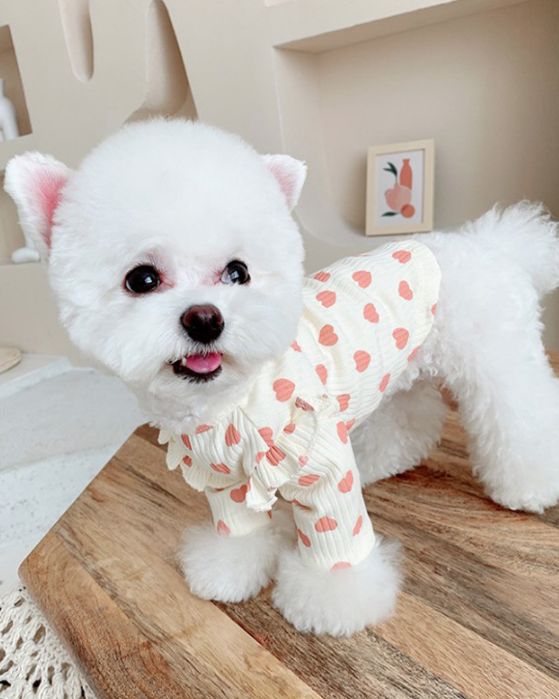 Heart Print Ruffle Tee in White + Pink Wear SHOP NEIGHBORS   