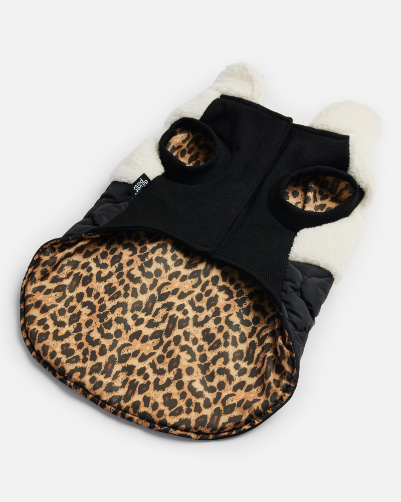 Loki Sherpa + Leopard Quilted Dog Jacket<br>((FINAL SALE)) Wear SILVER PAW   