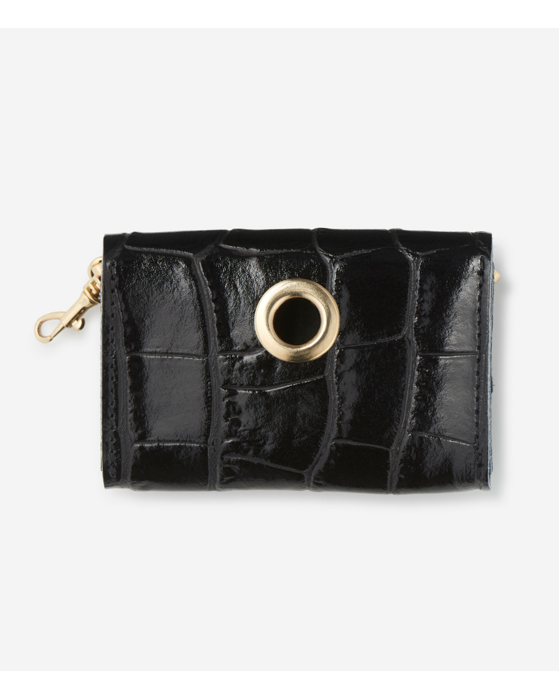 Croco-Printed Leather Poop Bag Holder in Black Patent Leather(Made in Italy) Walk BRANNI   