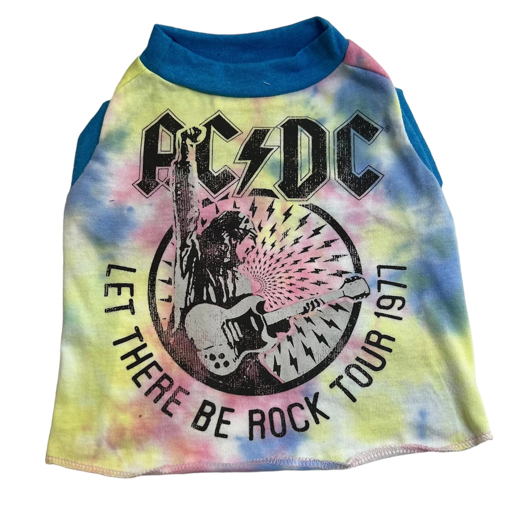 Recycled Vintage Dog Tee (Made in the USA) (CLEARANCE) Wear HEADS OR TAILS PUP ACDC (Tie-Dye) SMALL 