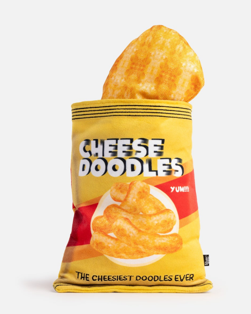 Cheese Doodles Crinkle + Squeak Dog Toy Play SILVER PAW   