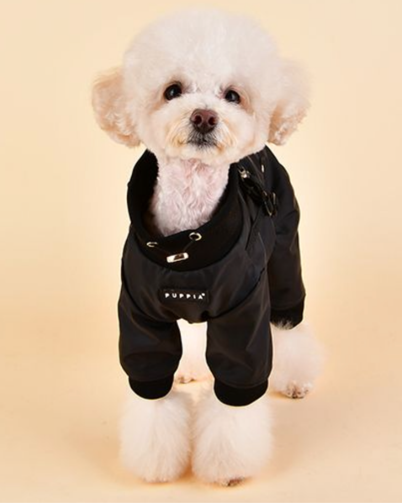 Garnett Winter Fleece Onesie with Harness in Black<br><< FINAL SALE >> Wear PUPPIA   