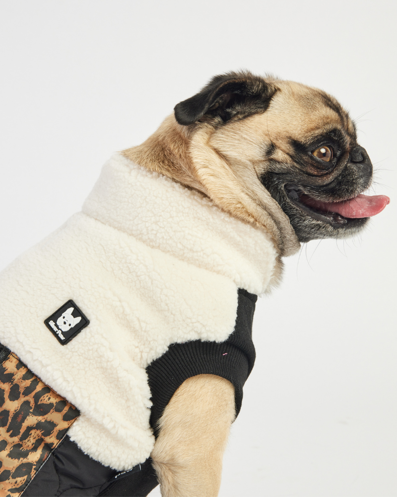 Loki Sherpa + Leopard Quilted Dog Jacket<br>((FINAL SALE)) Wear SILVER PAW   