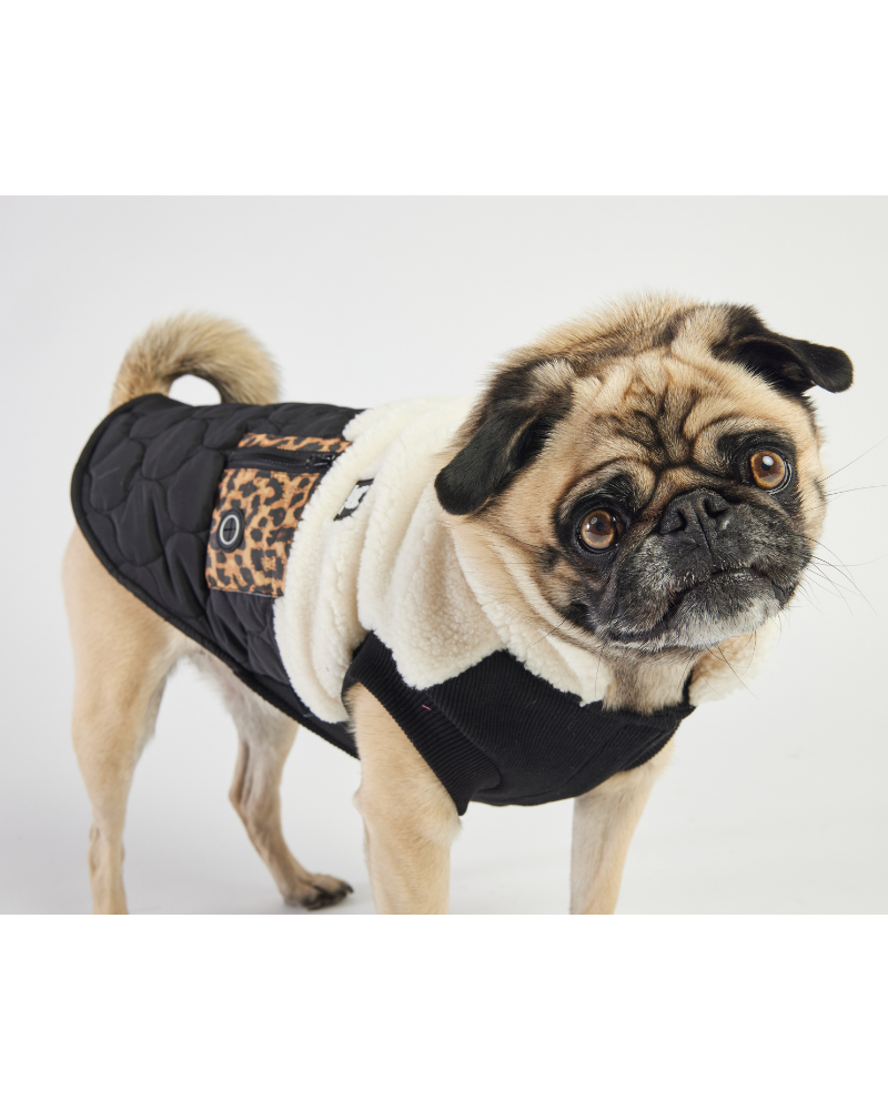 Loki Sherpa + Leopard Quilted Dog Jacket<br>((FINAL SALE)) Wear SILVER PAW   