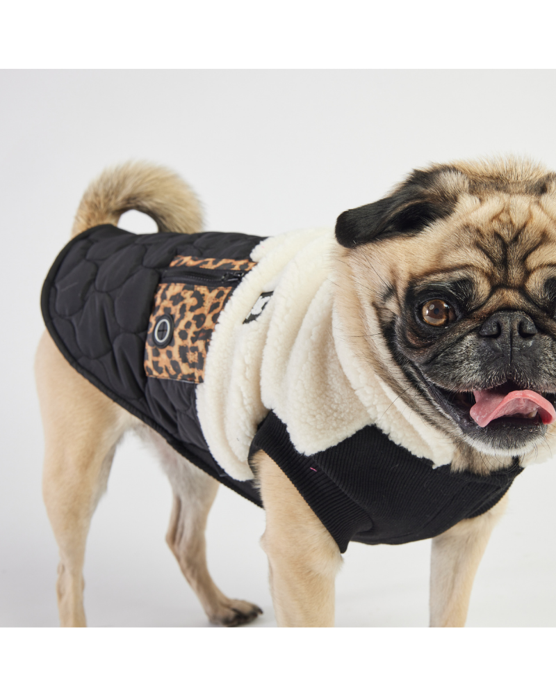 Loki Sherpa + Leopard Quilted Dog Jacket<br>((FINAL SALE)) Wear SILVER PAW   