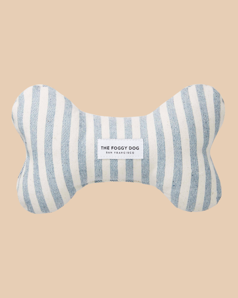 Upcycled Denim Stripe Bone Dog Squeaky Toy<br>(Made in the USA) Play THE FOGGY DOG   