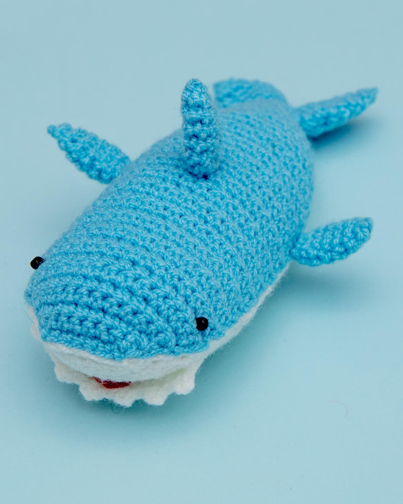 Hand-Knit Shark Squeaky Dog Toy Play SILK ROAD BAZAAR   