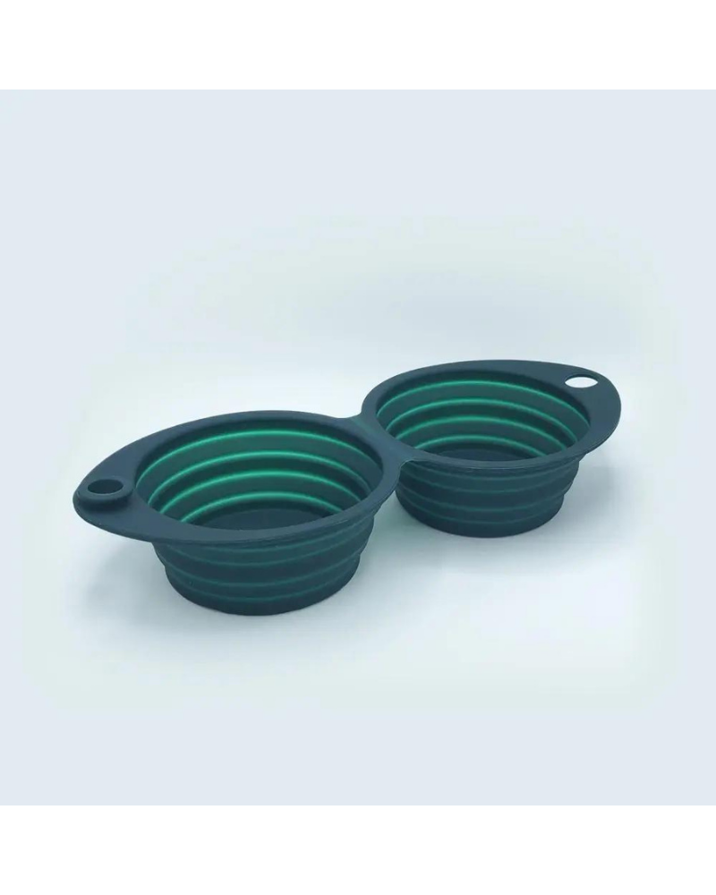Double Travel Dog Bowl in Forest Green WALK BASIC STUDIO   