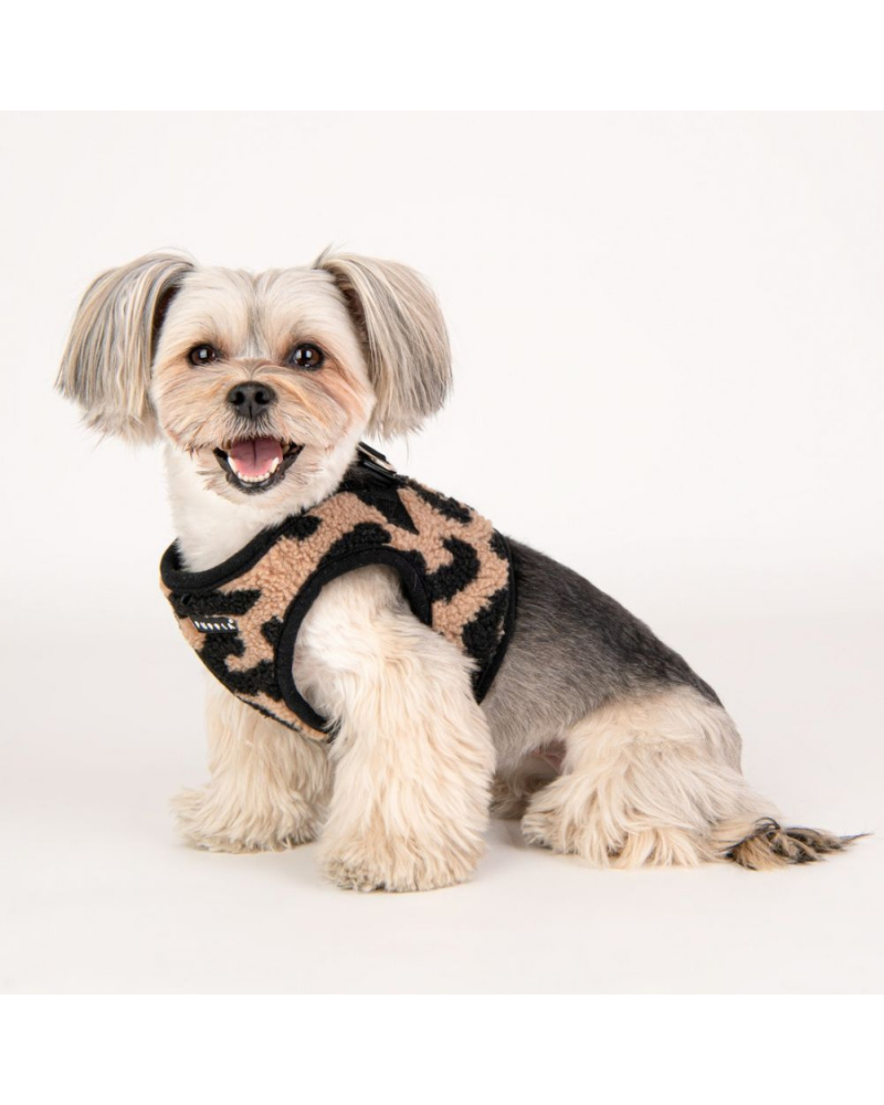 Leopard Fleece Step-In Dog Harness in Beige<br>(FINAL SALE) WALK PUPPIA   