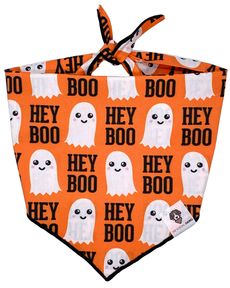 Hey Boo Halloween Dog Bandana<br>(Made in the USA) Wear THE SOCIAL DAWG   