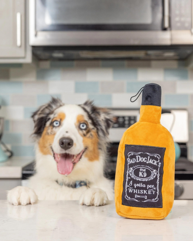 Bad Dog Jack's Whiskey Squeaky Plush Dog Toy Play Huxley & Kent   