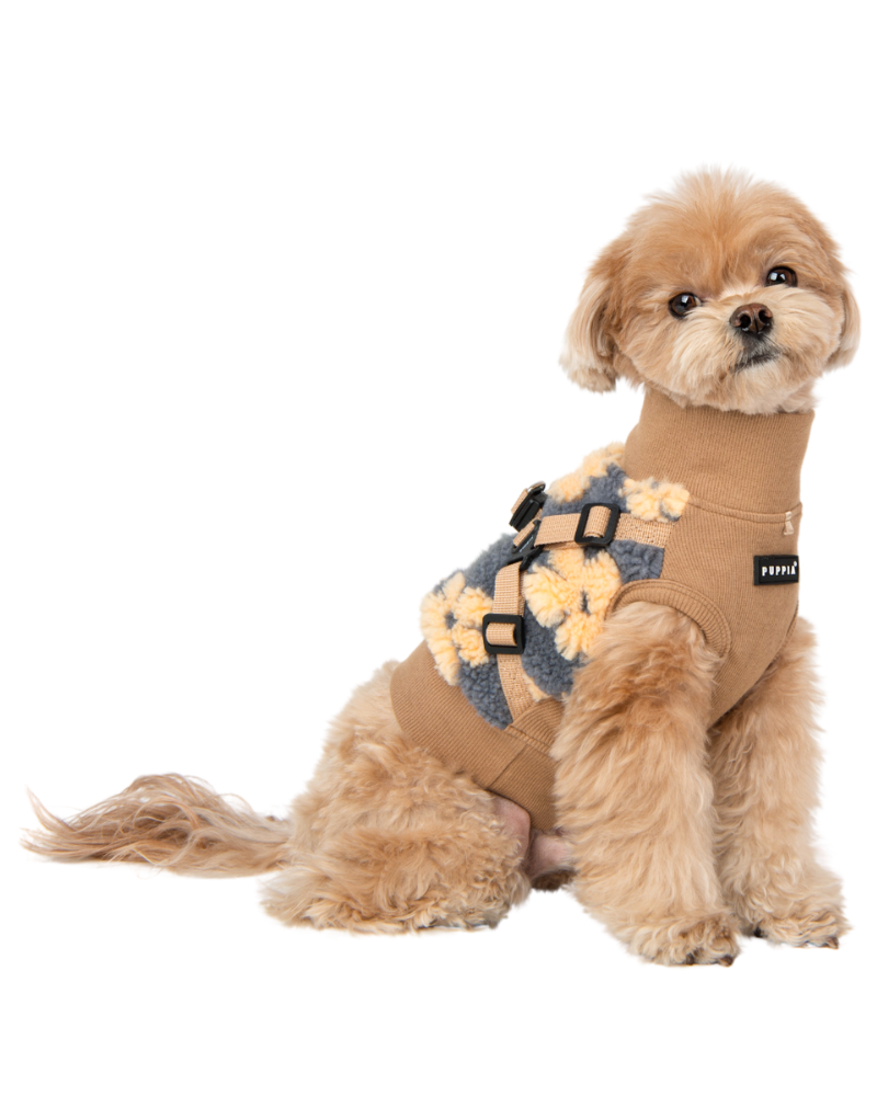 Floral Fleece Dog Harness Vest in Beige (FINAL SALE) WALK PUPPIA   