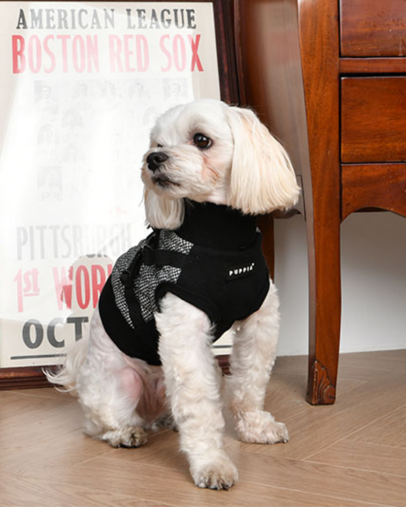 PUPPIA Gaspar Dog Harness Vest in Black Houndstooth DOG