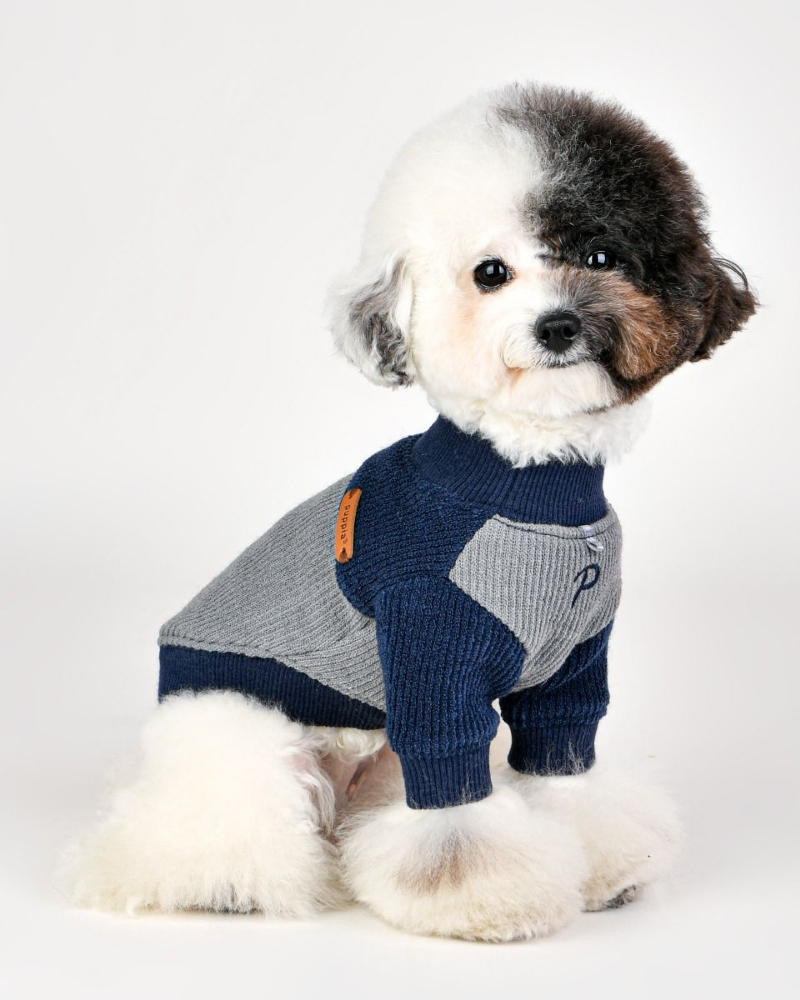 Ribbed Mock Neck Pullover Dog Shirt in Navy<br>((CLEARANCE)) Wear PUPPIA   