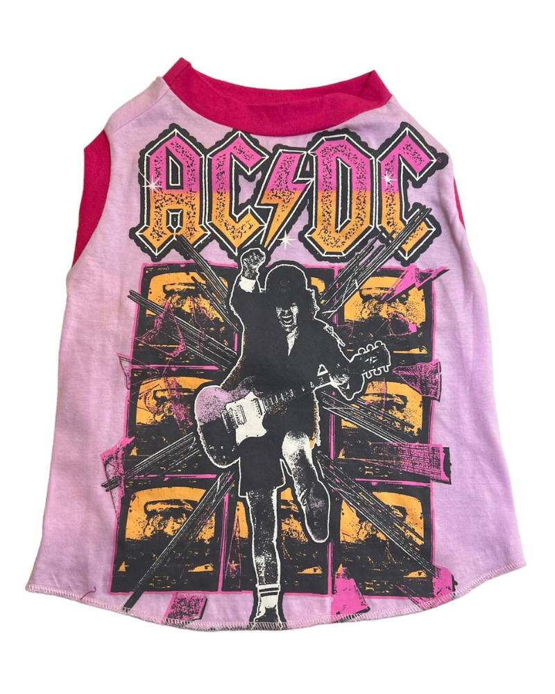 Recycled Vintage Dog Tee (Made in the USA) (CLEARANCE) Wear HEADS OR TAILS PUP ACDC (Pink) X-SMALL 