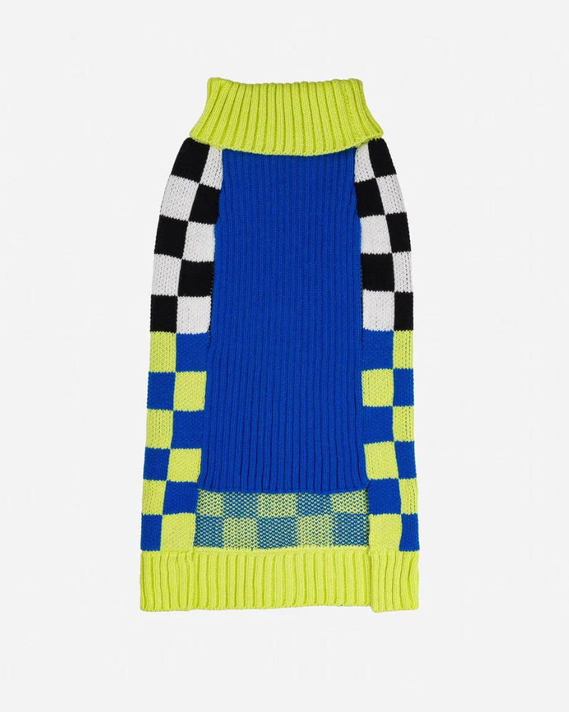 Checkerboard Dog Sweater in Lime & Cobalt (FINAL SALE) Wear VERLOOP   