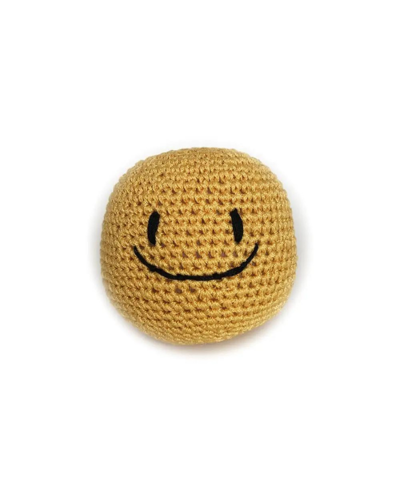 Smiley Face Dog Knit Squeaker Toy in Yellow Play BASIC STUDIO   